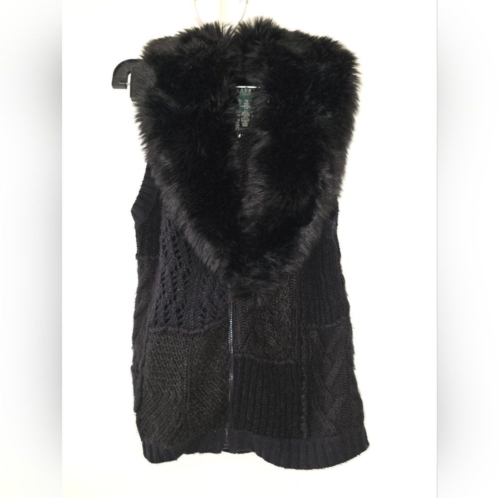 Lauren Ralph Lauren Black Vest with Faux Fur